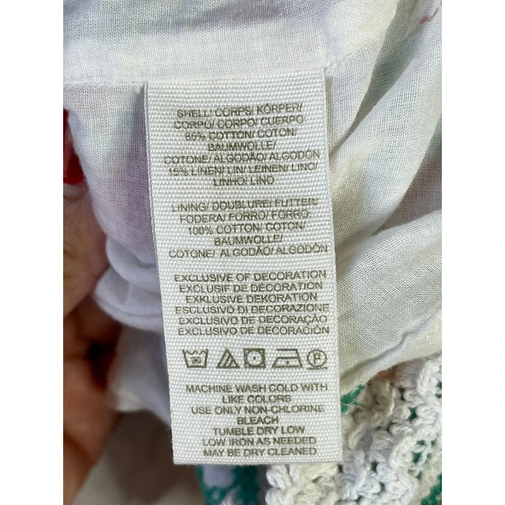 Free People Mini Dress White Embroidered Linen Blend Lace Up Sleeveless 8
